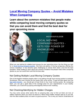 Local Moving Company Quotes – Avoid Mistakes When Comparing