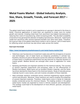 Metal Foams Market - Global Industry Analysis, Size, Share, Growth, Trends, and Forecast 2017 – 2025