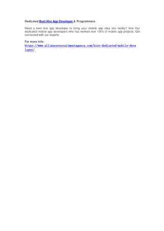 Dedicated Best Hire App Developer & Programmers