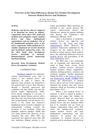 Main Differences During New Product Development Between Medical Devices And Medicines