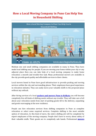How a Local Moving Company in Pune Can Help You in Household Shifting