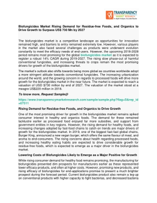 Biofungicides Market Rising Demand for Residue-free Foods, and Organics to Drive Growth to Surpass US$ 730 Mn by 2027