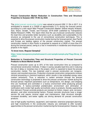 Precast Construction Market Reduction in Construction Time and Structural Properties to Surpass US$ 170 Bn by 2026