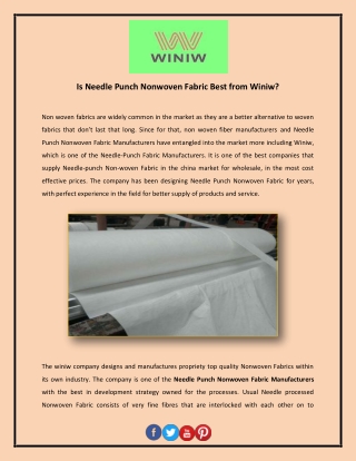 Is Needle Punch Nonwoven Fabric Best from Winiw?