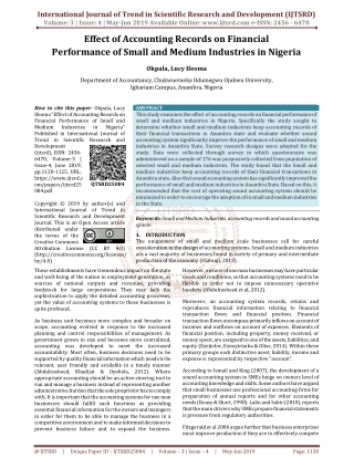 Effect of Accounting Records on Financial Performance of Small and Medium Industries in Nigeria