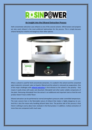 An Insight into the Ethanol Extraction Process