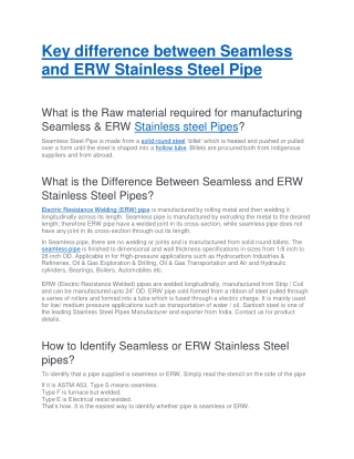 Key difference between Seamless and ERW Stainless Steel Pipe