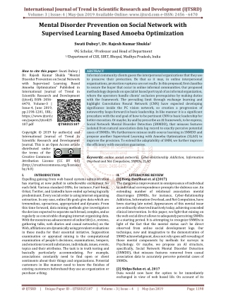 Mental Disorder Prevention on Social Network with Supervised Learning based Amoeba Optimization