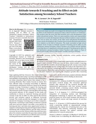 Attitude Towards E-Teaching and its Effect on Job Satisfaction Among Secondary School Teachers