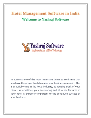 Hotel Management Software in India | onlineyashraj.com