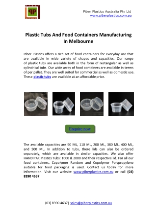 Plastic Tubs And Food Containers Manufacturing In Melbourne