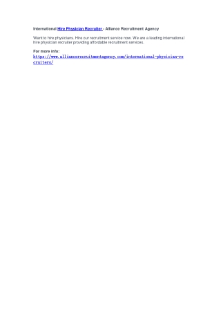 International Hire Physician Recruiter - Alliance Recruitment Agency