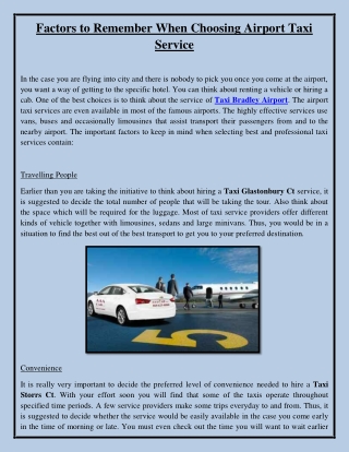 Factors to Remember When Choosing Airport Taxi Service