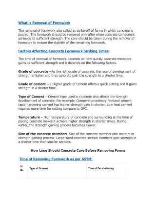 What is Removal of Formwork