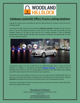 Calabasas Locksmith Offers Precise Locking Solutions