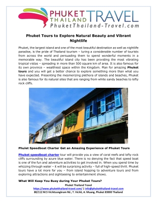 Phuket Tours to Explore Natural Beauty and Vibrant Nightlife