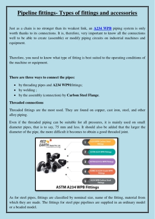 Pipeline fittings- Types of fittings and accessories