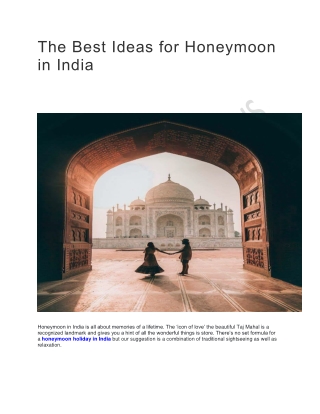 The Best Ideas for Honeymoon in India