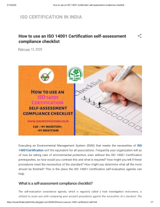 How to use an ISO 14001 Certification self-assessment compliance checklist?