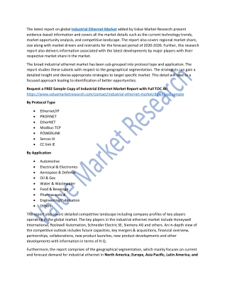 Industrial Ethernet Market Research, Industry Demand and Opportunity Report Upto 2026