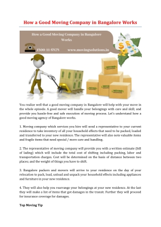 How a Good Moving Company in Bangalore Works