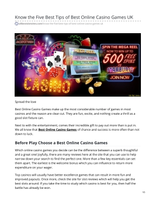 Know The Five Best Tips Of Best Online Casino Games UK