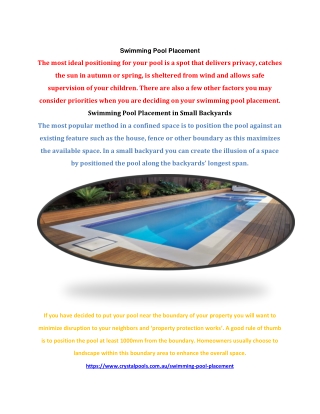 Swimming Pool Placement - Crystal Pools