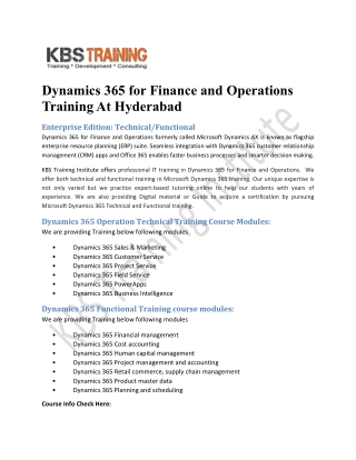 Dynamics 365 for Finance and Operations Training At Hyderabad