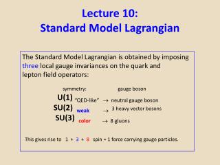 Lecture 10: Standard Model Lagrangian