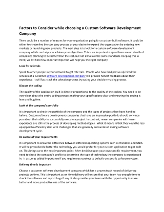 Factors to Consider while choosing a Custom Software Development Company