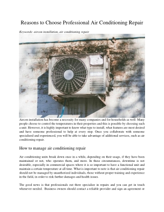 Reasons to Choose Professional Air Conditioning Repair