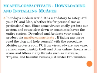 mcafee.com/activate - Downloading and Installing McAfee