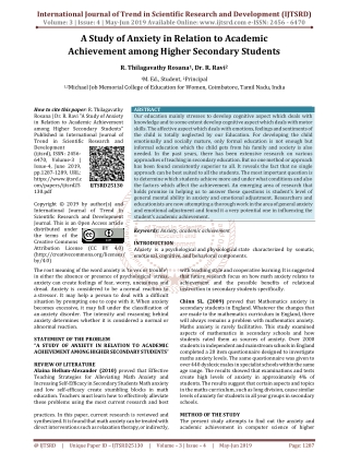 A Study of Anxiety in Relation to Academic Achievement Among Higher Secondary Students