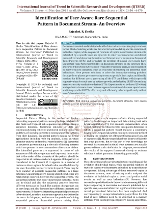 Identification of User Aware Rare Sequential Pattern in Document Stream-An overview