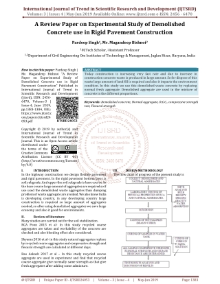 A Review Paper on Experimental Study of Demolished Concrete Use in Rigid Pavement Construction