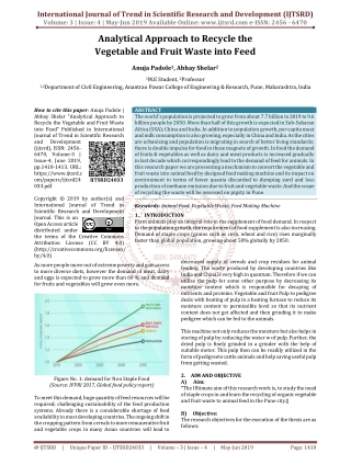 Analytical Approach to Recycle the Vegetable and Fruit Waste into Feed