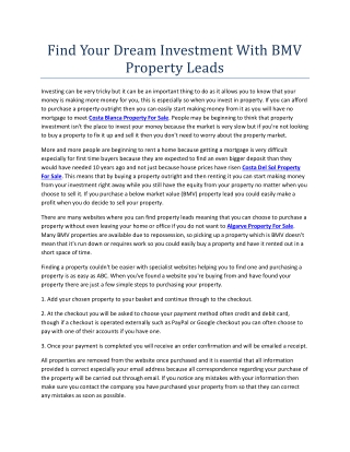 Find Your Dream Investment With BMV Property Leads