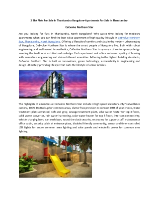 2 Bhk Flats For Sale In Thanisandra Bangalore-Apartments For Sale In Thanisandra- CoEvolve Northern Star