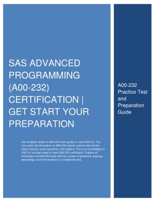 SAS Advanced Programming (A00-232) Certification | Get Start Your Preparation