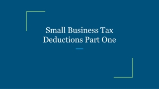 Small Business Tax Deductions Part One