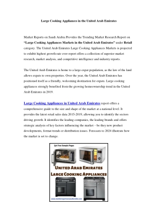 United Arab Emirates Large Cooking Appliances Markets: Growth, Opportunity and Forecast Till 2024