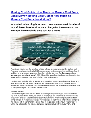 Moving Cost Guide: How Much do Movers Cost For a Local Move?