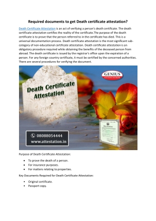 Required documents to get Death certificate attestation?