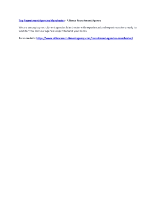 Top Recruitment Agencies Manchester - Alliance Recruitment Agency