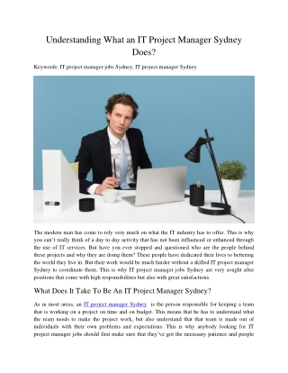 Understanding What an IT Project Manager Sydney Does?