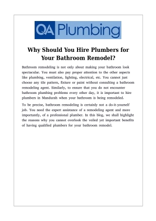 Why Should You Hire Plumbers for Your Bathroom Remodel?