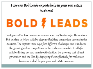 How can BoldLeads experts help in your real estate business?