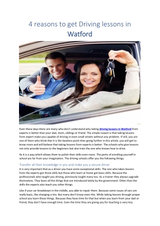 4 reasons to get Driving lessons in Watford