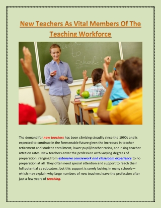New Teachers As Vital Members Of The Teaching Workforce