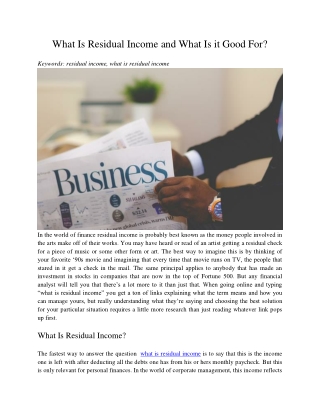 What Is Residual Income and What Is it Good For?